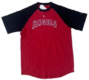 Raglan Red Shirt Black Sleeves Angels Baseball Large Mens MLB Majestic - Picture 1 of 4