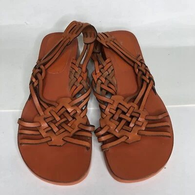 Sandalias planas Amanda Smith para mujer talla 8,5 M color naranja cuero con tiras Foto 1 de 4