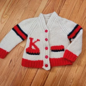 Vtg Handknit Button Cardigan Cowichan Sweater For Toddler Monogram With K - Picture 1 of 11