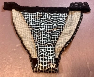 Women Panties,bikinis ILUSION Size M. Polka Dots Satin Soft W/Fishnet Waistband - Picture 1 of 5
