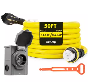 25FT/50FT 50 Amp Generator Cord and Power Inlet Box NEMA 14-50P/SS2-50R STW - Picture 1 of 27
