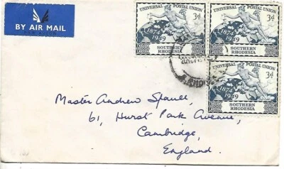 1949 Rodesia del Sur U.Pu Multifranquicia Correo Aéreo Cubierta a Inglaterra Foto 1 de 2