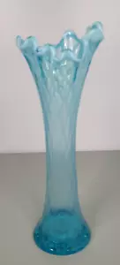 Vaso vintage Jefferson vetro opale blu diamante ovale impronta pollice oscillante 11,5" - Foto 1 di 4