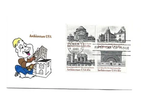 1928-31 Architecture 1981 Animated by Ellis, block of 4, FDC - Picture 1 of 1
