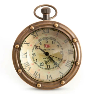 Titanic White Star Porthole Pocket Desk Clock 2.8" Bronze Finish Nautical Decor - Picture 1 of 6