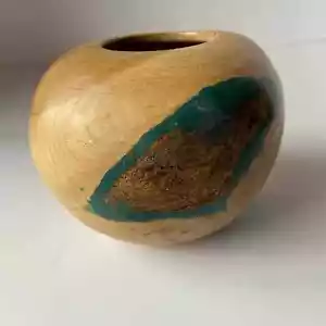 Oak Burl Vase Round Hand Carved Painted Art Studio Wood - Picture 1 of 8