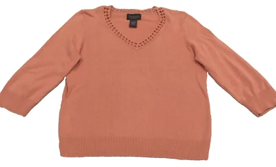 Suéter para mujer Van Heusen talla M melocotón pulóver ganchillo cuello en V manga 3/4 Japón Foto 1 de 4