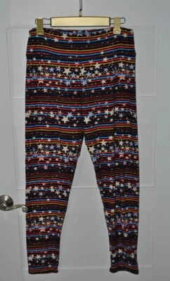 LuLaRoe Tall & Curvy TC Leggings Blanco/Azul Estrellas y Rayas Amarillas Foto 1 de 2
