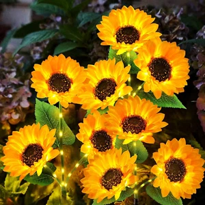 Solar Garden Lights - 3 Pack with 9 Sunflower Lights, Waterproof Outdoor Decor - Picture 1 of 12