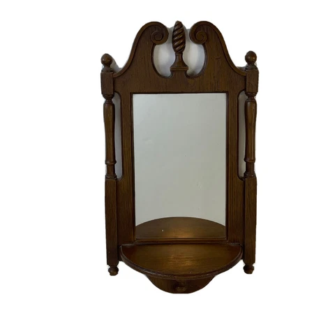VTG 70s Syroco Mid Century Modern Faux Wood Spindle Shelf Wall Mirror USA Cover
