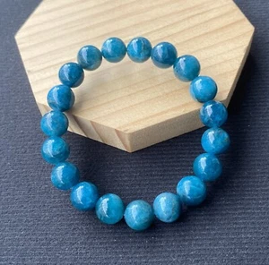 Natürlicher blauer Apatit Edelstein rund Perlen Armband Heilung 10 mm - Bild 1 von 4