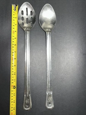 2 VTG Vollrath 46985 & 46981 Stainless Steel 15 3/4”  Spoons Cook Slotted Spoon - Image 1 of 4