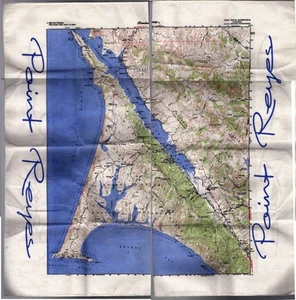 Vintage Fabric #303 1990 BANDANA MAP Point Reyes Cal. - Picture 1 of 5