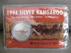 1994 RAM $1 One Dollar 1oz Silver Kangaroo Frosted Coin - Carded - Picture 1 of 2