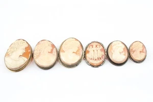 6 x Mixed Grade Silver Brooches Shell Cameo Portrait Neoclassical (30g) - Picture 1 of 6