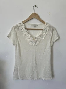 Laura Ashley linen top floral detail short sleeve cream - Picture 1 of 5