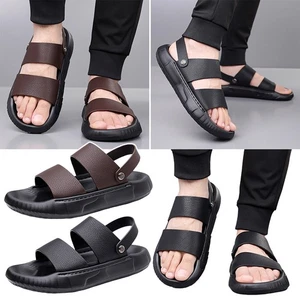 Men's Comfortable Top Layer Cowhide Casual Leather Beach Shoes Soft Sole Sandals - Picture 1 of 26