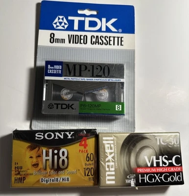 Lote de películas para videocámara Sony Hi8 TDK Mp-120 Maxwell Tc-30 VHS-C selladas con defectos! Foto 1 de 4