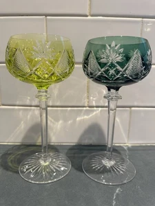 2er Set Val Saint Lambert Berncastel geschliffen auf klarem Kristall Wein Hock Gläser - Bild 1 von 12