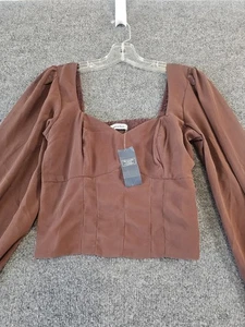 Abercrombie & Fitch Sweetheart Puff Sleeve Blouse Women's Medium Brown Ruched - Picture 1 of 11
