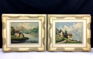 Vtg Canvas Oil Painting Signed Italian Landscape Moretti Ornate Gold Frame 18x16 - Picture 1 of 22