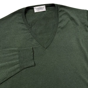 John Smedley Sweater Men XL Green V-Neck Wool Blend Lightweight Pullover LS Knit - Picture 1 of 16