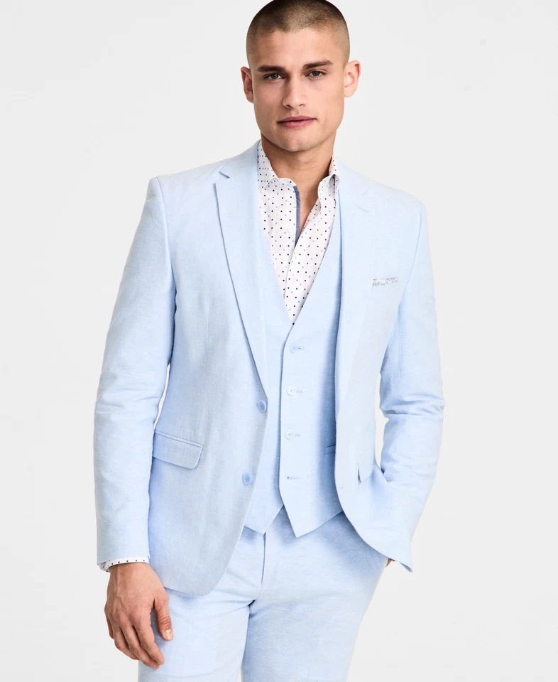 Traje Chaqueta Blazer Bar Iii Para Hombres Calce Ajustado 44 R Azul Claro Lino Sólido Foto 1 de 1