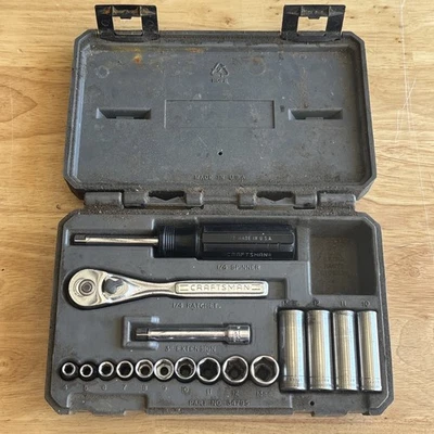 Craftsman Tools Metric Socket Set 1/4" Drive 6 Point W/Ratchet Spinner 34795 USA - Image 1 of 4