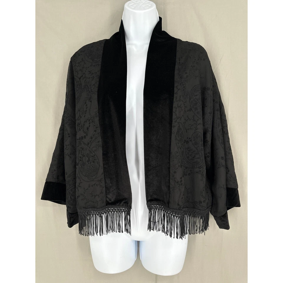 Top Kimono BB Dakota para Mujer XS Negro Terciopelo Flecos Boho Bruja Grunge Gótico Foto 1 de 4