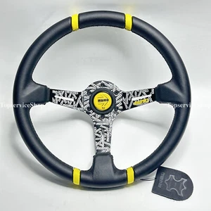 Momo ULTRA 350mm 14'' Deep Dish Genuine Leather Racing Car Sport Steering Wheel - Picture 1 of 4