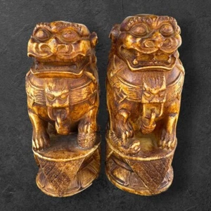 VTG Foo Dog Guardians Sculpture Handcrafted in Italy Carved Resin 6" Tall Heavy - Picture 1 of 11