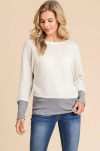 Natalya Side Slit Ivory/Grey Sweater - Picture 1 of 5