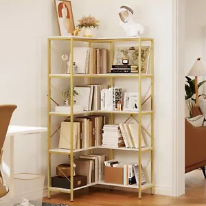 5-Tier L-Shaped Corner Shelf Large Etagere Bookcase Bookshelf For Home Office - Picture 1 of 10