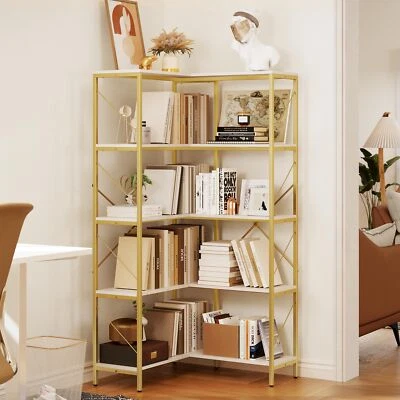 5-Tier L-Shaped Corner Shelf Large Etagere Bookcase Bookshelf For Home Office - Image 1 of 4