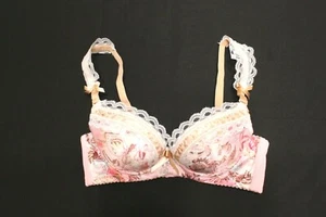 Pink paisley lace underwire padded push-up Bra with bow detail - Size 30A - Picture 1 of 5