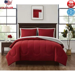 7-Piece Red Reversible Bedding Set Queen Size Sheets Shams Pillowcases Comforter - Picture 1 of 7