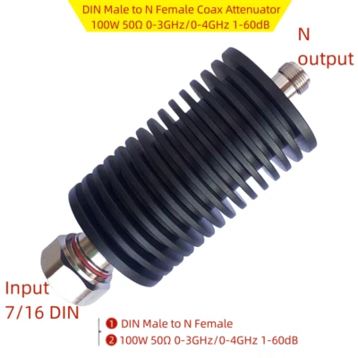 DIN Male to N Female Coax RF Coaxial Attenuator 100W 50Ω 0-3GHz/0-4GHz 1-60dB  - Image 1 of 4