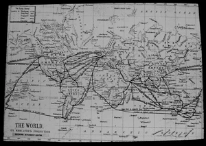Diapositiva Magic Lantern MAPA DEL MUNDO MOSTRANDO RUTAS DE BARCOS DE VAPOR FOTO C1890 - Imagen 1 de 3