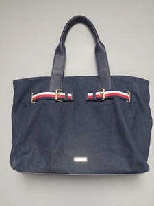 Tommy Hilfiger Tote Bag With Divider Zippered Pouch Inside Dark Denium Color - Picture 1 of 16