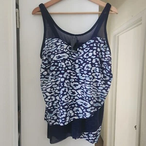 NEW Avenue Women's Tankini Top Swimwear Size 14W Mesh Blue White Tropics NWT - Picture 1 of 7