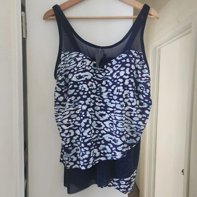 NUEVO Traje de baño Tankini Avenue para mujer talla 14W malla azul blanco trópico nuevo con etiquetas Foto 1 de 4