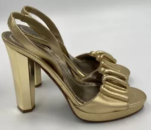 Diane Von Furstenberg Women’s Slingback Open Toe High Heels Gold 5M Italy- READ - Picture 1 of 10