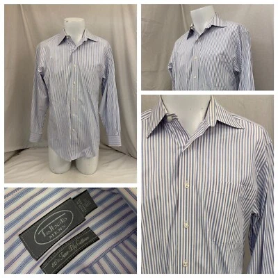 Camisa de vestir Talbots 15 32/33 rayas azules 100 % algodón 2 capas YGI Y1-571 Foto 1 de 4