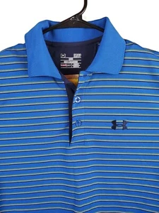 Under Armour UA Heat Gear Loose SS Golf Polo Blue Green Striped Mens Size Small - Picture 1 of 6