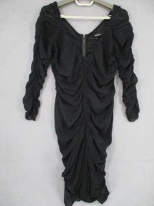 Isabel Marant Dress Womens 36 Black Silk Ruched Bodycon Sheer Plunge Long Sleeve - Picture 1 of 20