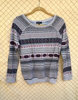 Top tejido manga larga cuello barco estampado tostado Weavers talla L para mujer Foto 1 de 2