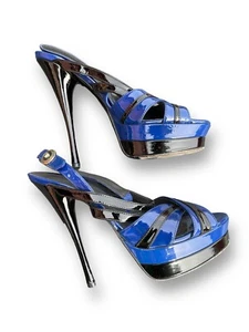 New Womens Versace Black And Blue Unique Sandal Stiletto High Heels 38 US 8 - Picture 1 of 8