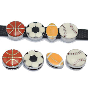 10 Alloy Enamel Sport Ball Slide Charms Beads Fit 8mm Wristband Various Shape