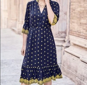 Boden Bronwen Broderie Embroidered Midi Dress in Navy and Yellow Size US 10R NWT - Picture 1 of 11