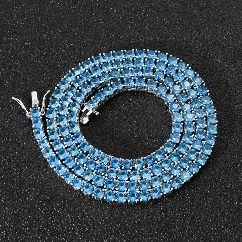 29ct round Cut Lab-Created Aquamarine Tennis Necklace white gold plated - Image 1 of 4